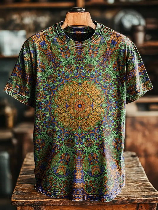 Vintage Mystical Green Mandala Pattern Print T-shirt
