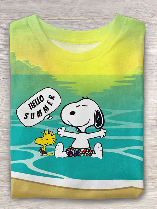 Hello Summer Snoopy Crew Neck T-shirt