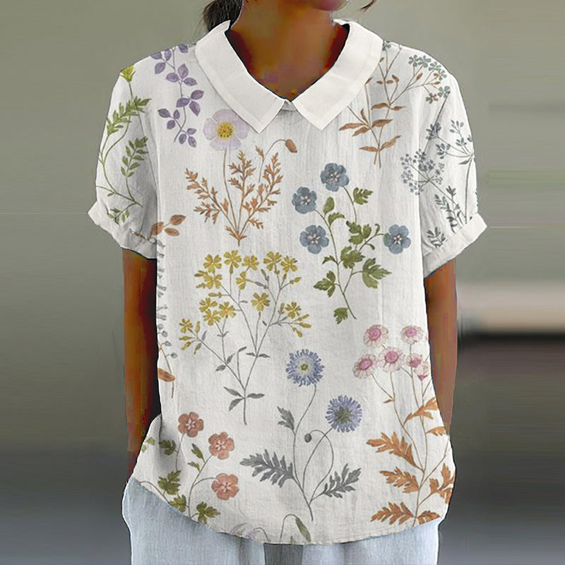 Casual Floral Pattern Short Sleeve Blouse