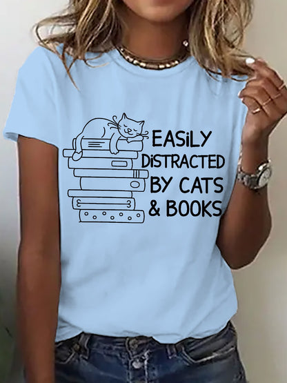 Easily Distracted By Cats And Books T-shirt