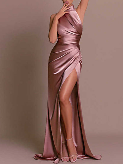 Satin Premium Royal Temperament Split Sexy Maxi Dress
