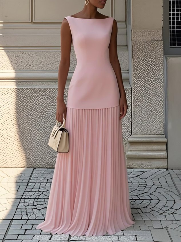 Women's Solid Colour Sleeveless Knitted Vest Sexy Slim Maxi Dress