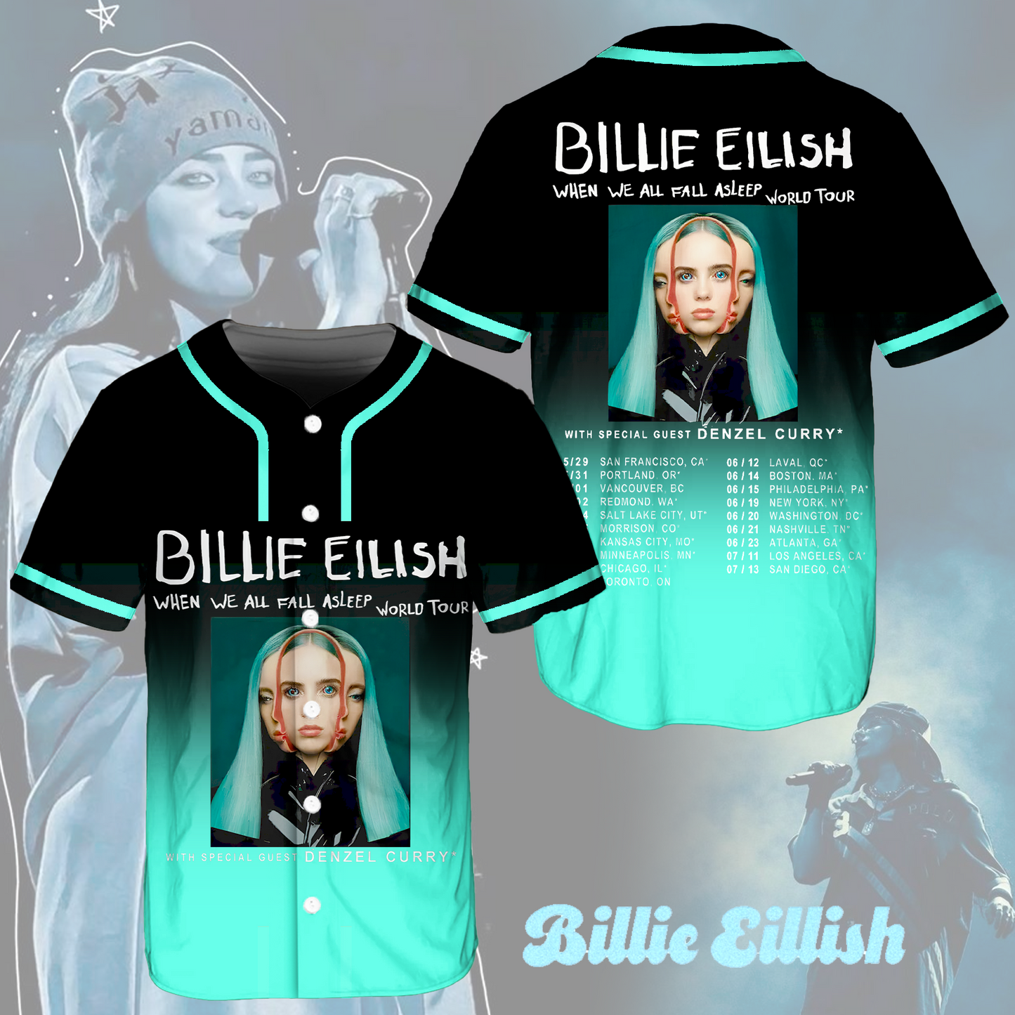 Billie Eilish Hit Me Hard And Soft Tour Baseball Jersey