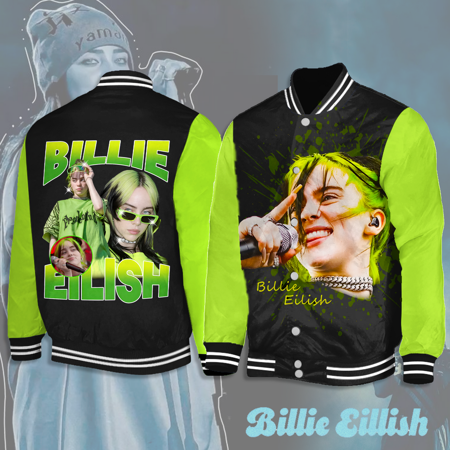 Billie Eilish Music Fan Shoulder Baseball Jersey