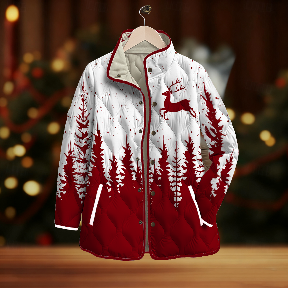 Women's Vintage Christmas Reindeer Cotton Jacket