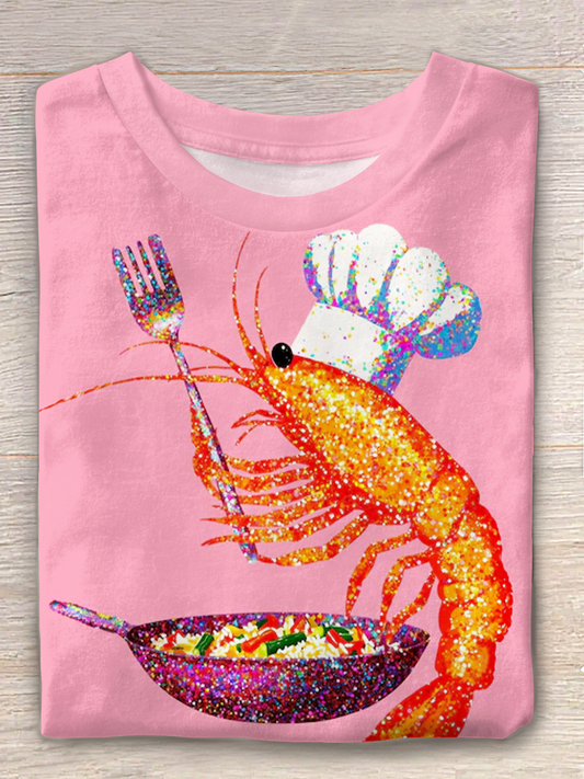 Glitter Prawn Chef Funny Cooking Food Crew Neck T-shirt