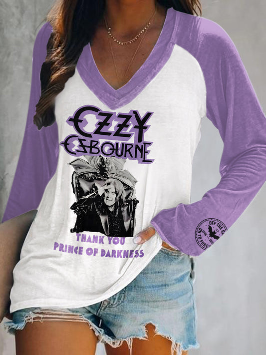 Ozzy Osbourne Print V-Neck Long Sleeve Top