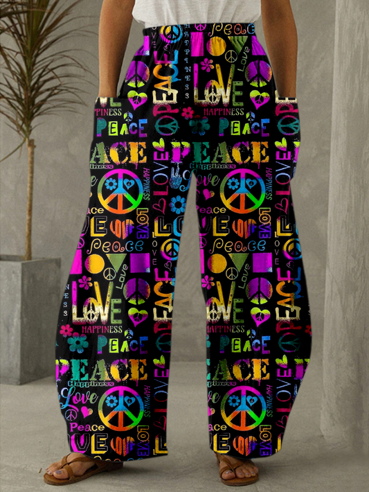Colorful Classic Hippie Art Print Casual Pants