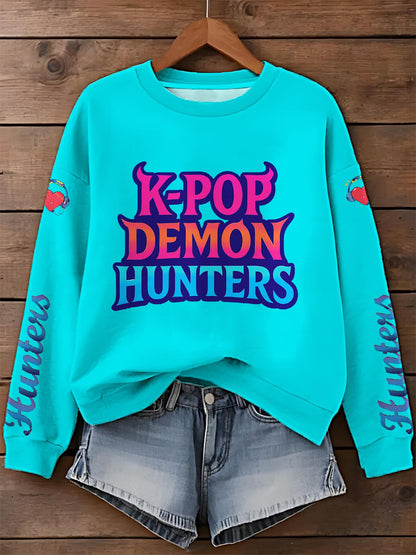 Demon Hunter Printed Long Sleeve Casual Top