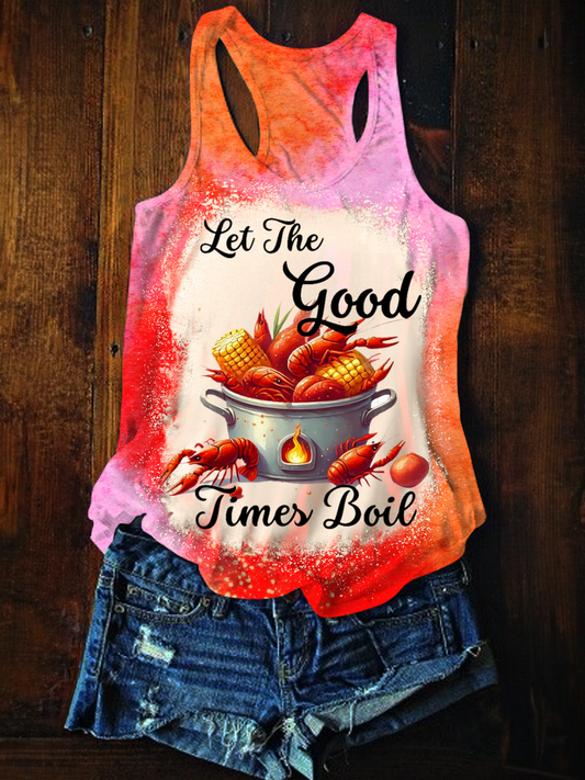 Crawfish Season Let The Good Times Boil Printed Casual Tank Top