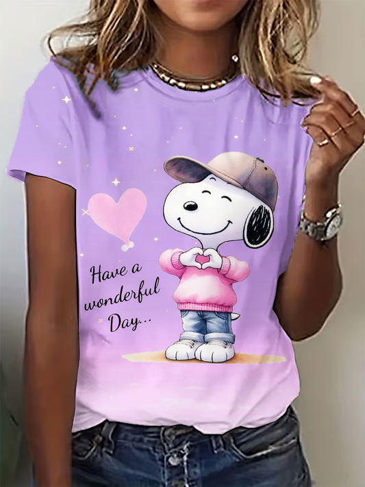 Have A Wonderful Day Fun Holiday Snoopy Crew Neck T-shirt