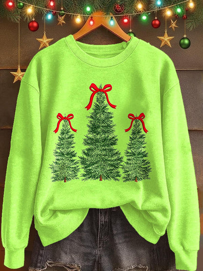Christmas Tree Print Long Sleeve Casual Top