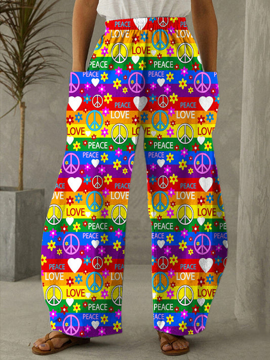 Rainbow Hippie Print Casual Pants
