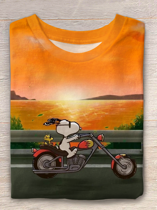 Fun Snoopy Sunset Ride Crew Neck T-shirt