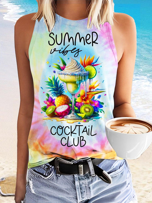 Summer Vibes Cocktail Club Print Casual Sleeveless Top