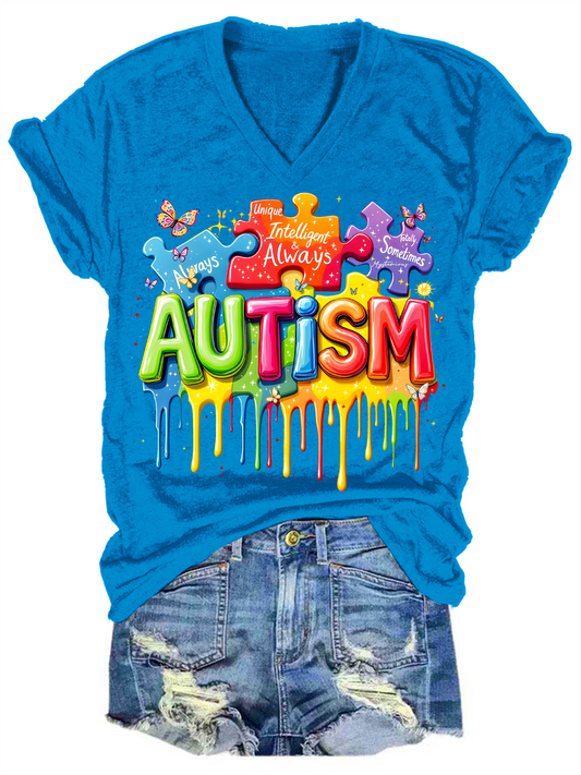 Inspirational Autism Sublimation V-neck T-Shirt