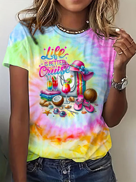 Spring And Summer Resort Printed Crew Neck T-shirt