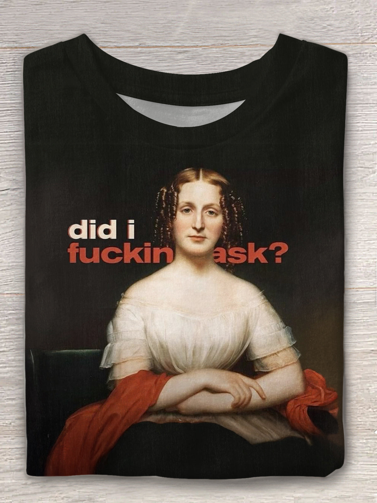 楽しいレトロなポートレートプリントクルーネックTシャツ