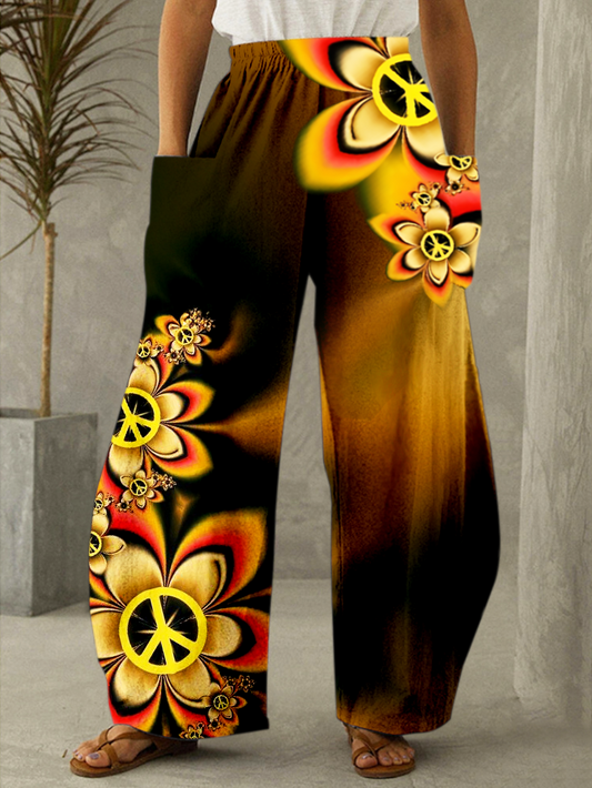 Glitter Floral Hippie Art Print Casual Pants