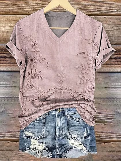 Retro Floral Art V-neck T-Shirt