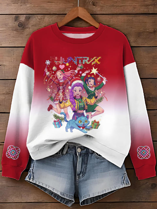 Demon Hunter Christmas Printed Long Sleeve Casual Top