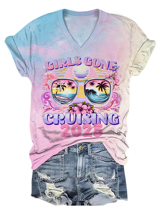 Girls Gone Cruising 2025 V넥 티셔츠 