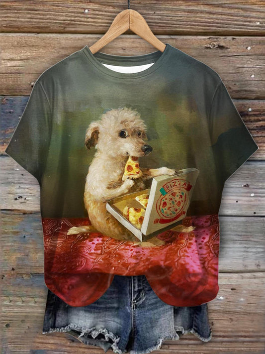 油絵ラムプリントクルーネックTシャツ