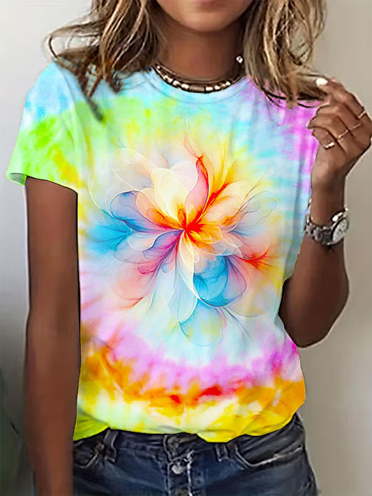 Colorful Floral Printed Crew Neck T-shirt