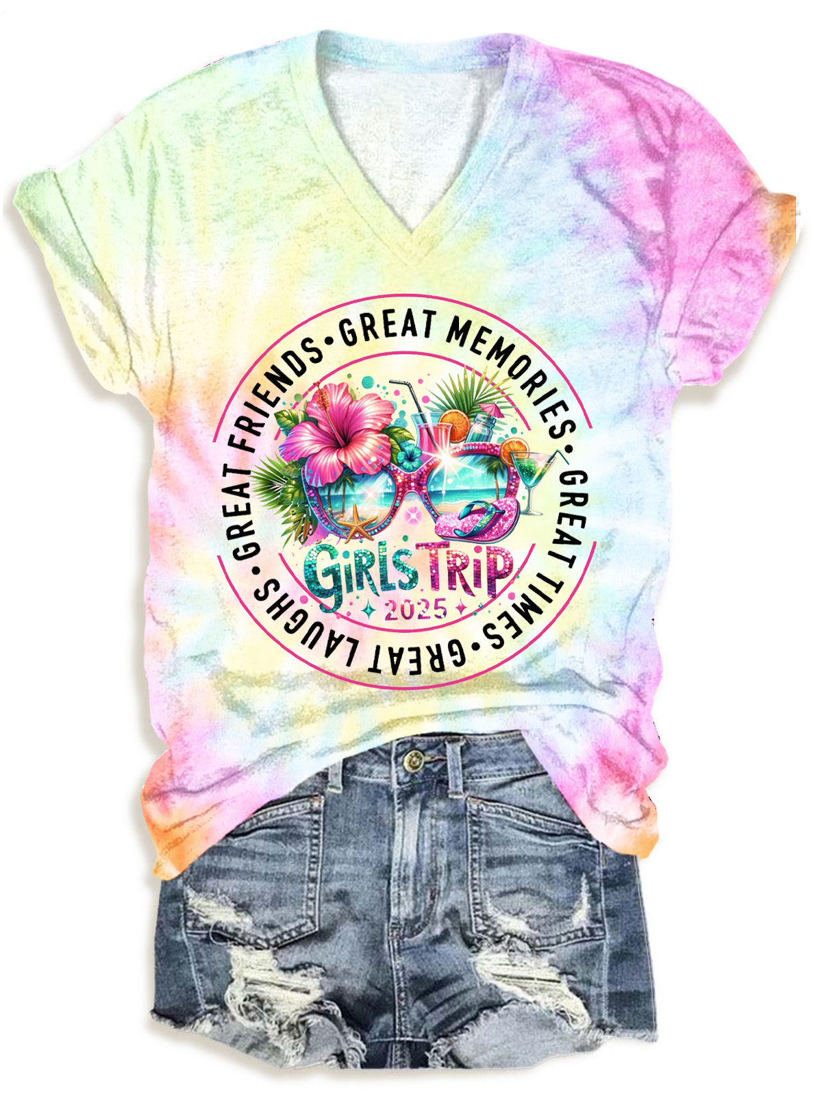 女子旅 2025 バケーション 最高の思い出 Vネック Tシャツ