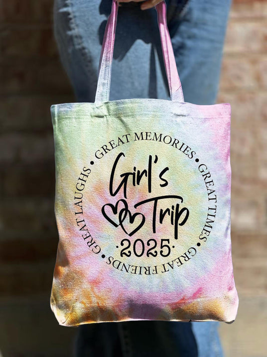 Girl Trip 2025 Schultertasche aus Canvas mit Reißverschluss 