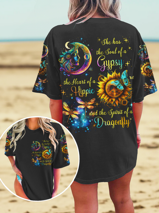 Retro Hippie Sun Stars Moon Crew Neck T-shirt