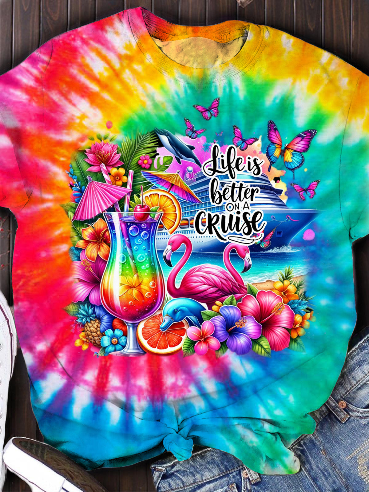 Life Is Better on A Cruise Vacation Tie Dye Crew Neck T-shirt