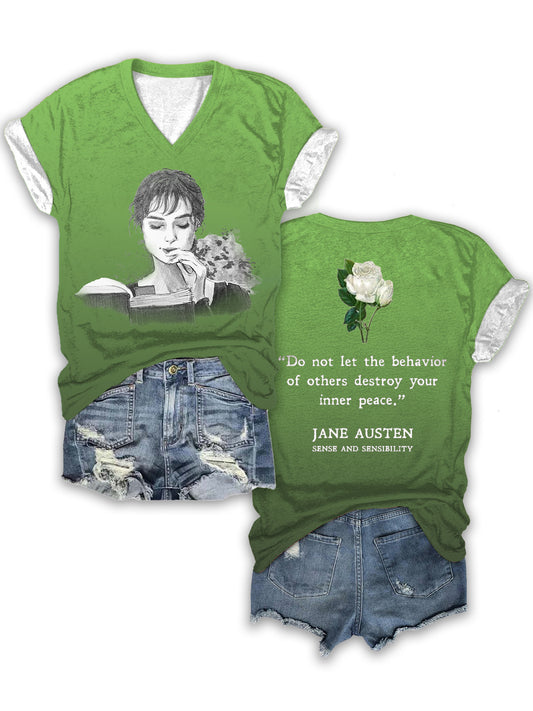 Pride and Prejudice Double sided Print V-neck T-Shirt