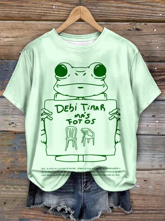Bad Bunny Cute Frog Print Crew Neck T-shirt
