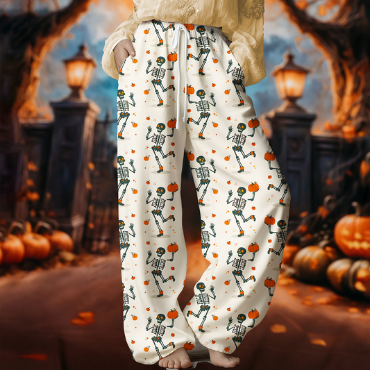 Women's Slightly Subtle Skeleton Hand Drawstring Wide-Leg Pants