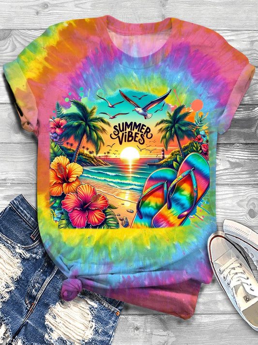 ビーチサンダル サマーバイブス クルーネックTシャツ
