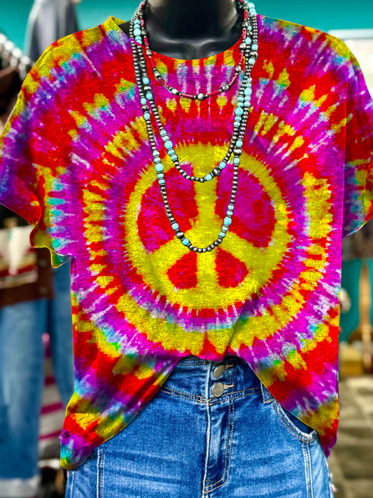 Colorful Tie Dye Hippie Peace Art Crew Neck T-shirt