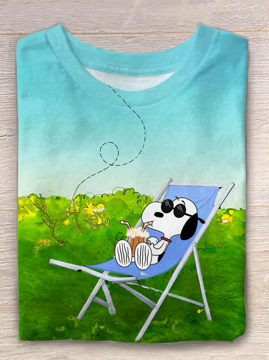 Fun Holiday Snoopy Lawn Reverie Crew Neck T-shirt