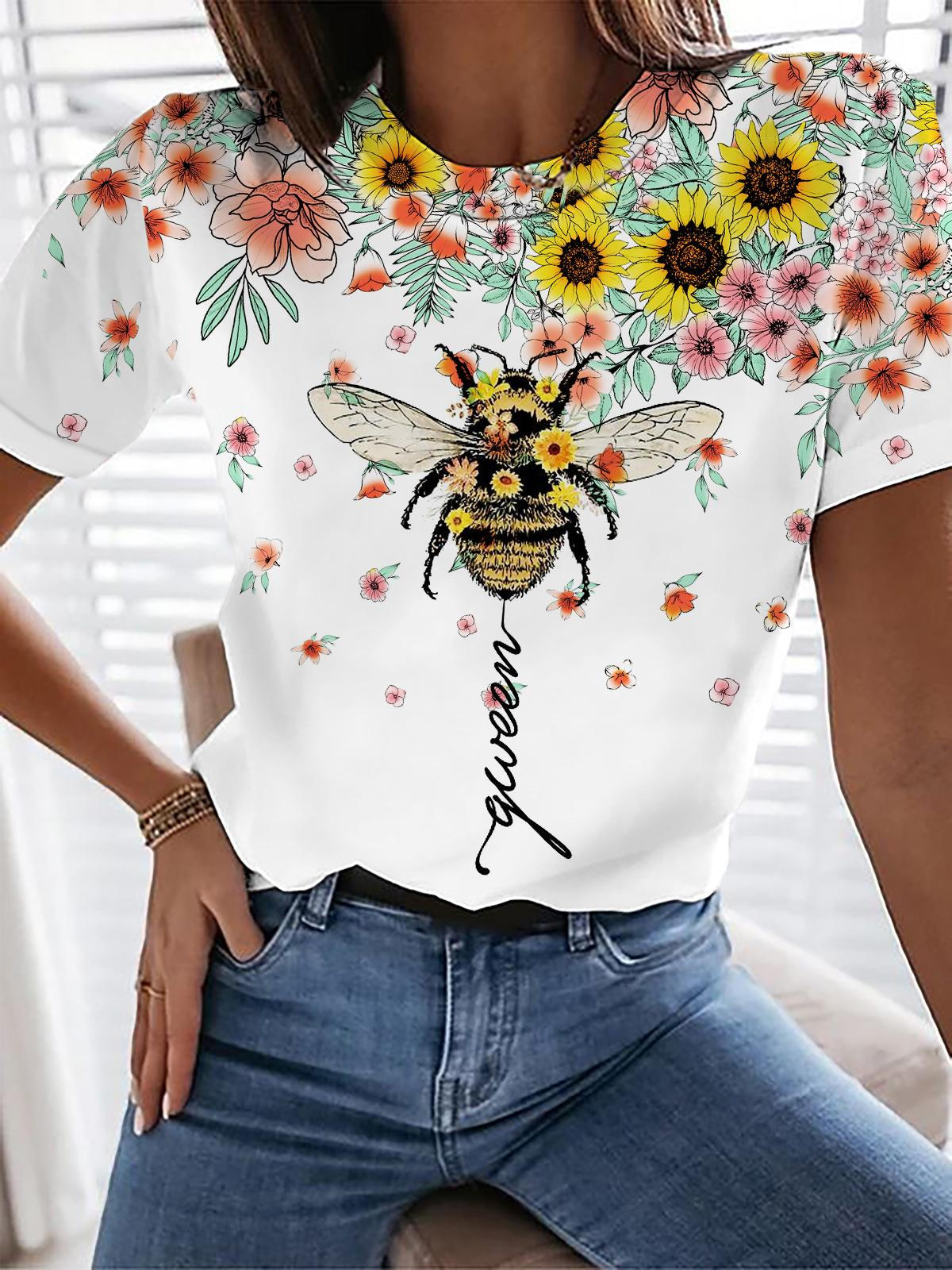 Flower Bee Crew Neck T-shirt