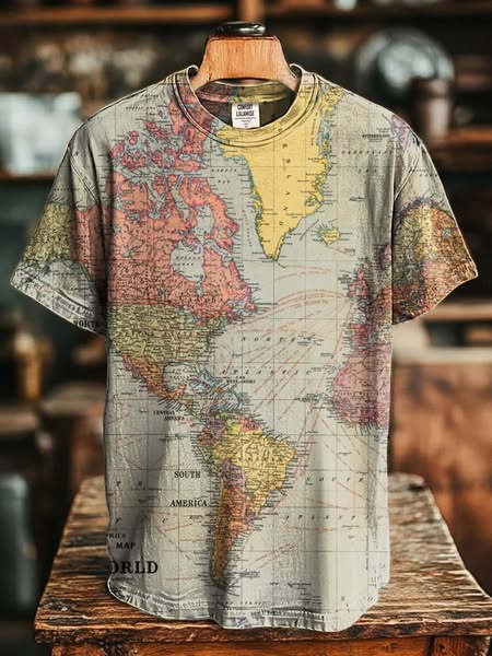 Vintage World Map Crew Neck T-shirt