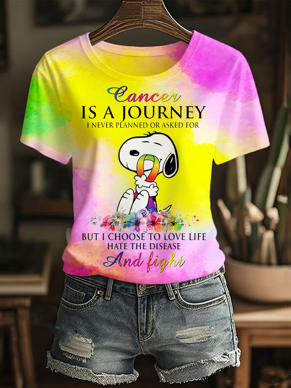 Hope Nobody Fights Alone Cancer Awareness Crew Neck T-shirt