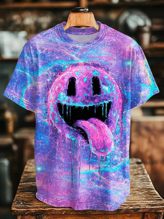 Colorful Hippie Smiley Face Crew Neck T-shirt