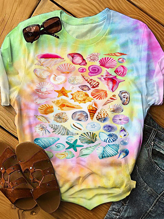 Ocean Shell Print Crew Neck T-shirt
