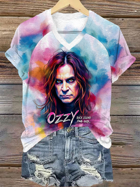 Ozzy Osbourne Art Painting Women's Raglan V-Neck T-shirt