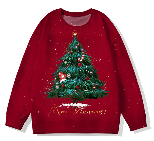 Retro Christmas Tree Printed Long Sleeve Casual Top