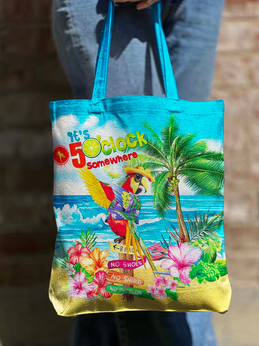 Es ist 5 Uhr irgendwo Urlaub Schulter Reißverschluss Canvas Tasche 