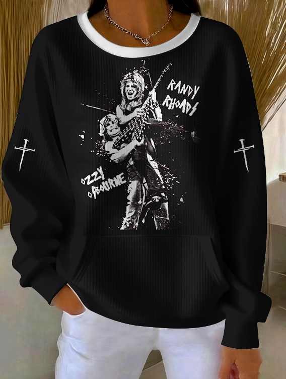 Women's Ozzy Osbourne Art Printed Crew Neck Pocket Sweatshirt