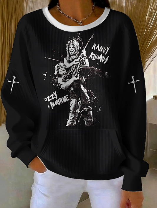 Women's Ozzy Osbourne Art Printed Crew Neck Pocket Sweatshirt