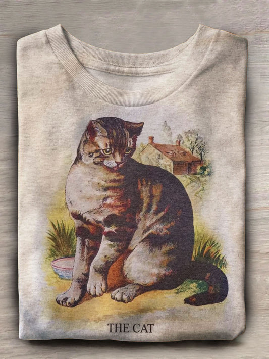 Cat Print Crew Neck T-shirt