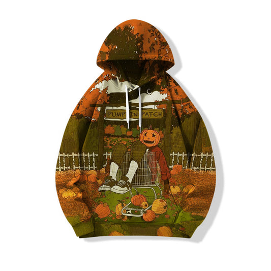 Fun Literary Pumpkin Loose Fit Hooded Sweatshirt With Pockets